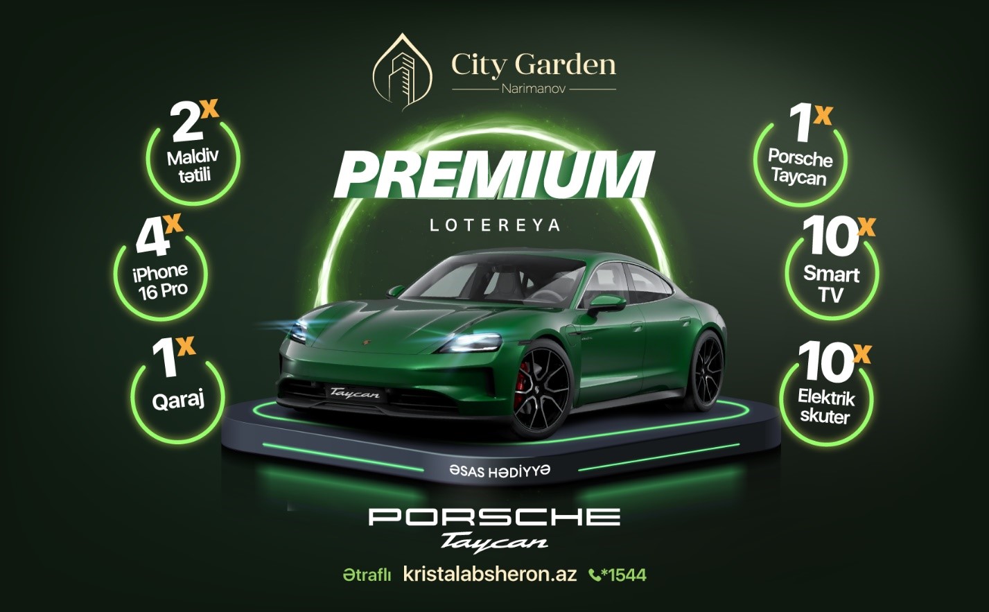 “City Garden Narimanov”da mənzil alın, Porsche Taycan elektromobili qazanın - "Kristal"!