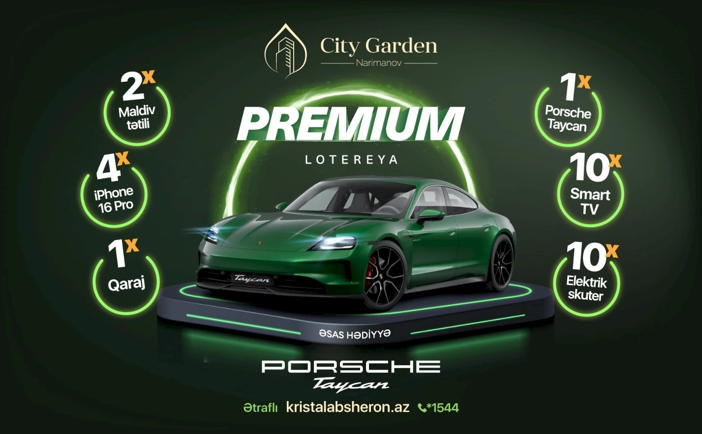 “City Garden Narimanov”da mənzil alın, Porsche Taycan elektromobili qazanın - "Kristal"!